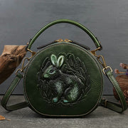 Retro Bunny Embossing Handbag Folk Custom Crossbody Leather Purse