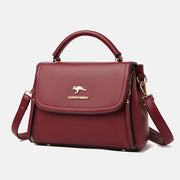 Double Compartment Top Handle Satchel Leather Crossbody Bag Purse Handbag