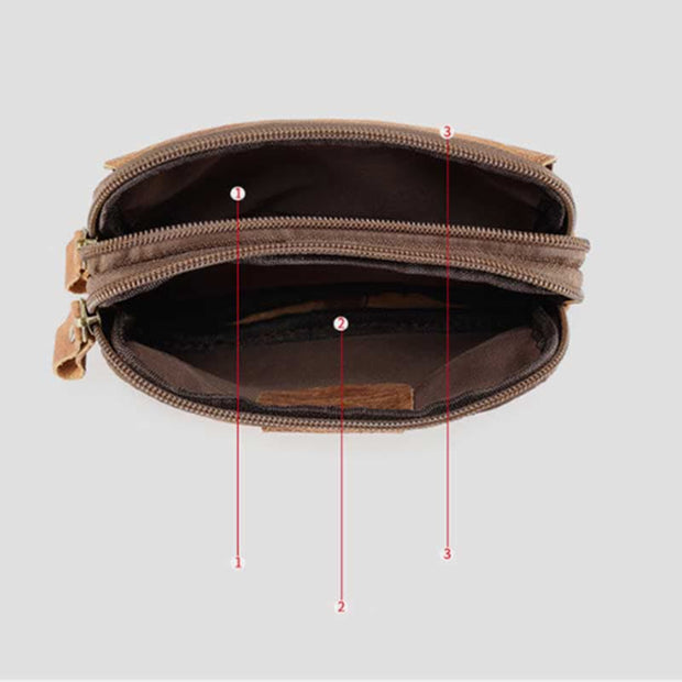 Genuine Leather Double Zip Waist Bag Fanny Pack with Belt Loop