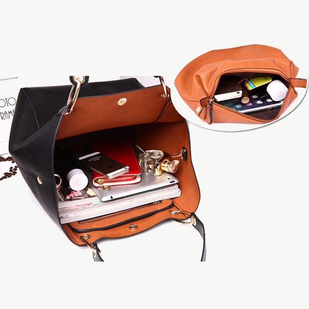 Classic Tote For Women Plain Color Office Work Commuter Bag Set