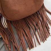 Tassel Underarm Bag For Women Retro Crescent Leather Shoulder Bag