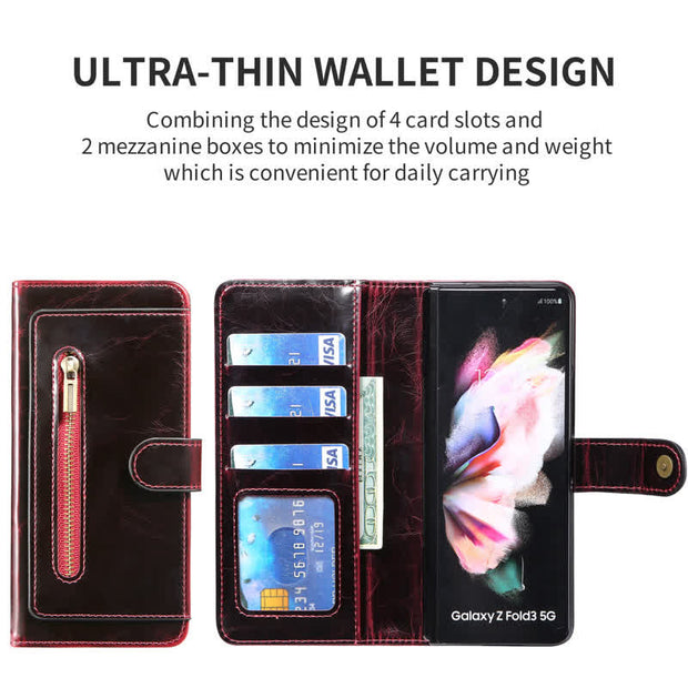 Z Fold 4 /3 Case Wallet for Women Men PU Leather Flip Kickstand Phone Cover