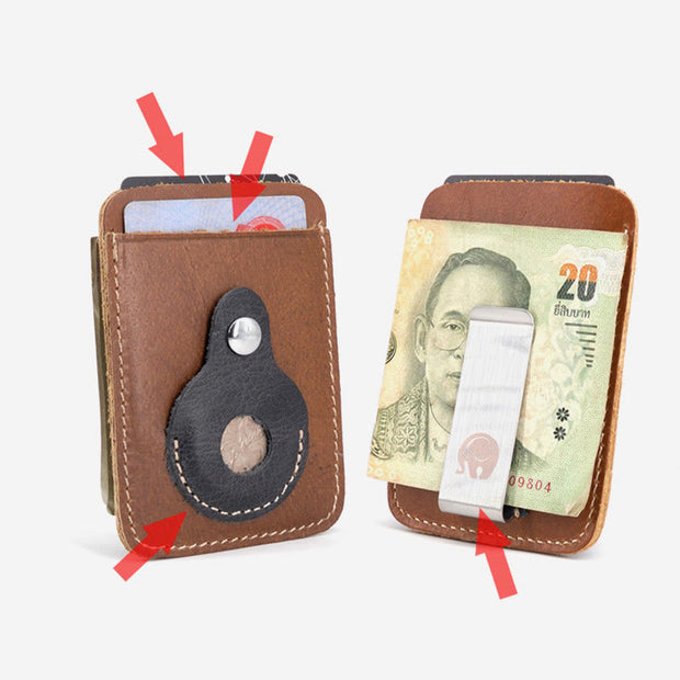 Card Holder For Shopping Cowhide Oil Wax Metal Money Clip