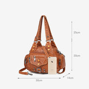 Large Shoulder Bag Women Double Compartment Leather Stitching Crossbody Purse