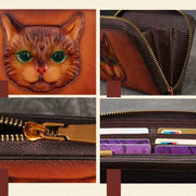 Real Leather Cat Wallet Embossed Multi Slot Clutch Purse