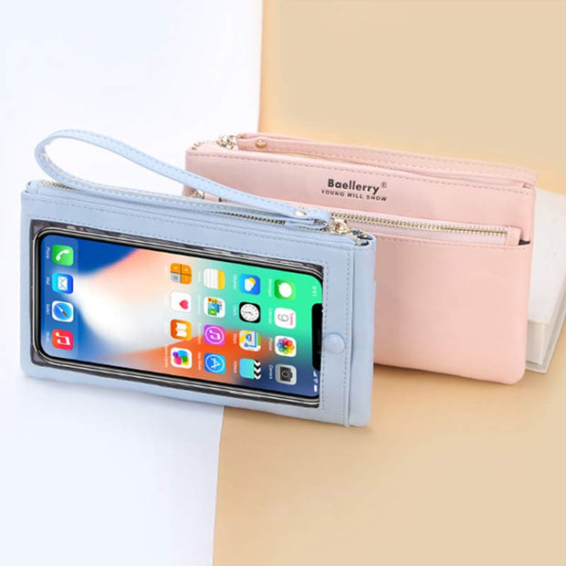 Small Phone Bag for Women Clutch Wrist Purse with Clear Phone Window