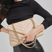 Shoulder Bag For Women Soft Metal Chain Bagv-Shaped Chain Handbag