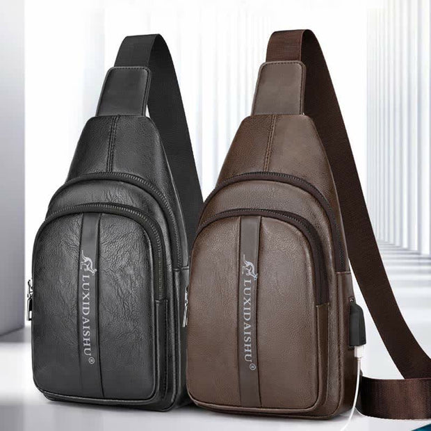 Faux Leather Small Sling Backpack Multipurpose Chest Bag Hiking Travel Daypack