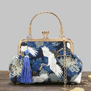 Vintage Ethnic Floral Embroidery Kiss Lock Top-Handle Bag