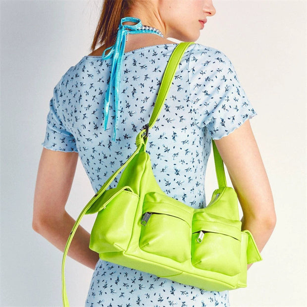 Horizontal Shoulder Bag For Women Multiple Pocket Minimalist Underarm Bag