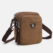 Multi-Pocket Men Canvas Crossbody Bag with Belt Loop Adjustable Shoulder Strap
