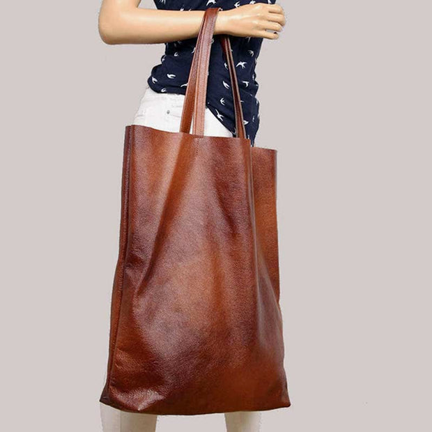 Retro Large Capacity Tote Handbag Oil Wax Leather Shoulder Shopping Bag