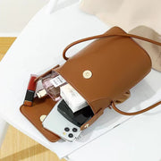Women Mini Retro Bucket Bag PU Leather Phone Bag Crossbody Bag