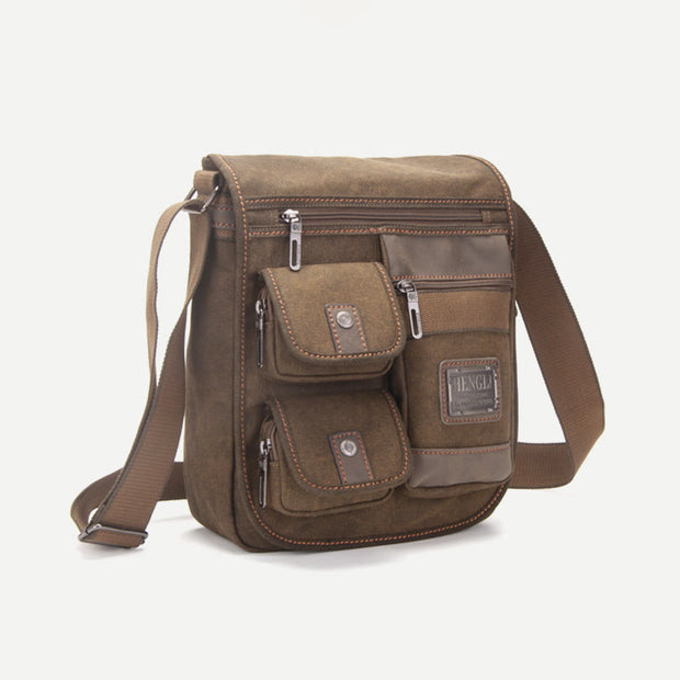 Messenger Bag For Men Vintage Thicken Canvas Large Capacity Crossbody Bag