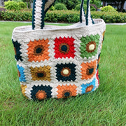 Plaid Shoulder Bag Sweet Colorful Crochet Handbag For Women