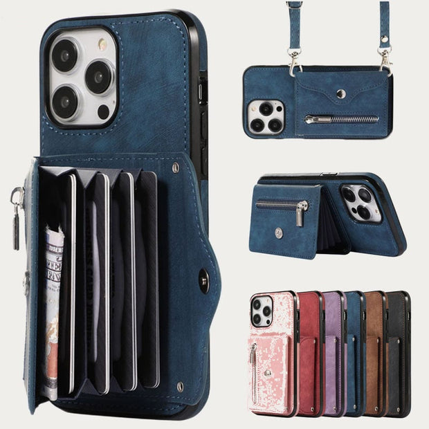 iPhone 15/14/13/12 Casual Zipper Cellphone Protective Case with Card Slot