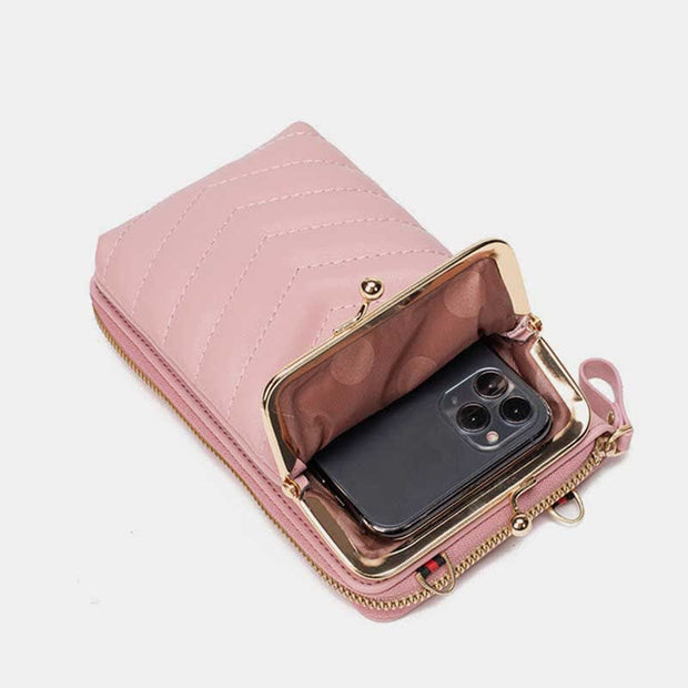 Small Crossbody Cell Phone Purse for Women Leather Quilted Wallet Case