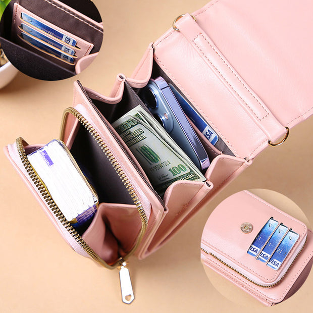 Multi-Slot Phone Bag for Women Lightweight Mini Leather Crossbody Shoulder Bag
