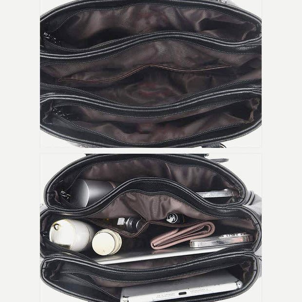 Limited Stock: Triple Compartment Handbag Top-Handle Satchel PU Leather Crossbody Purse