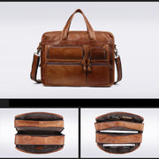 Men's Genuine Leather Briefcase 15.6" Business Laptop Bag with Crossbody Strap