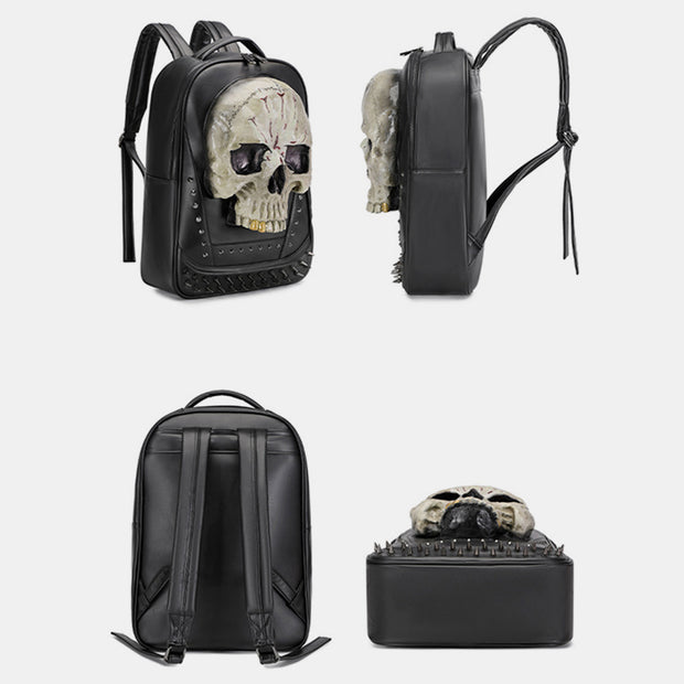 3D Leather Skull Laptop Backpack Steam Punk Rivet Travel Bagpack College Bookbag