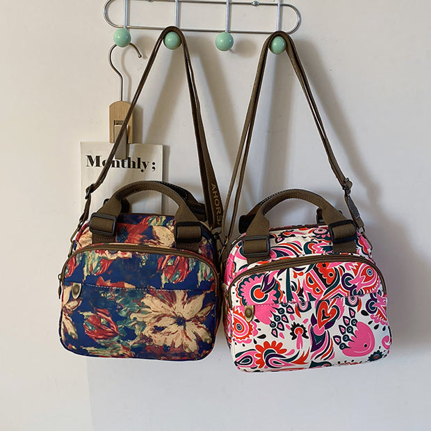 Triple Compartment Handbag Women Colorful Printing Oxford Crossbody Purse