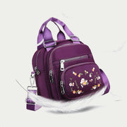 Multi-Compartment Waterproof Embroidery Floral Backpack Daypack Crossbody Bag