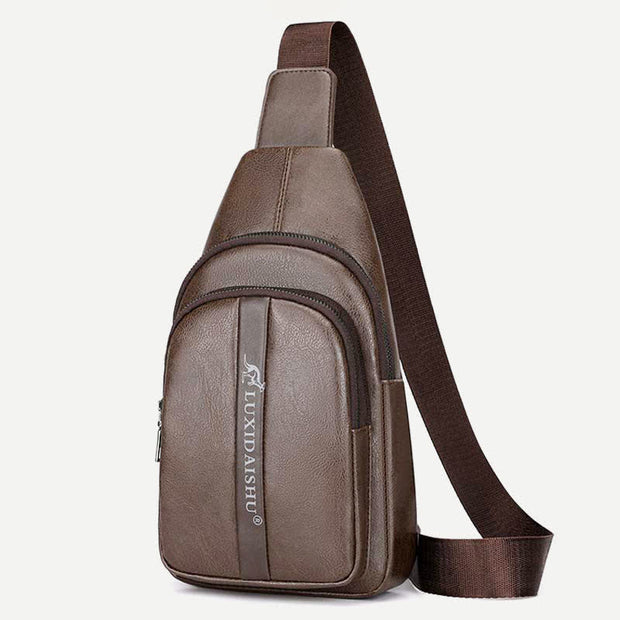 Faux Leather Small Sling Backpack Multipurpose Chest Bag Hiking Travel Daypack