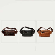 Men Classic Leather Sling Bag Waist Bag with Ajustable Strap