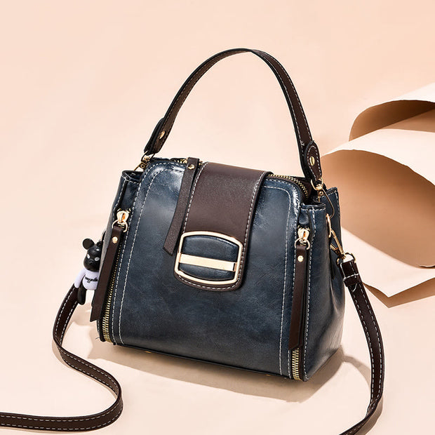 Top-Handle Bag for Women Daily Shopping Bucket Leather Crossbody Bag
