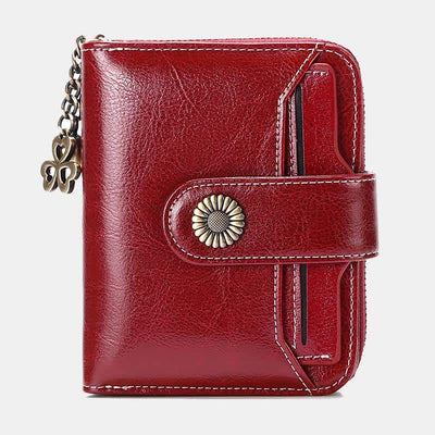 Womens RFID Blocking Short Compact Bifold Real Leather Wallet Mini Purse