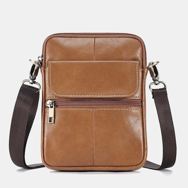 Real Leather Small Messenger Crossbody Bag for Men with Multiple Pocke ...