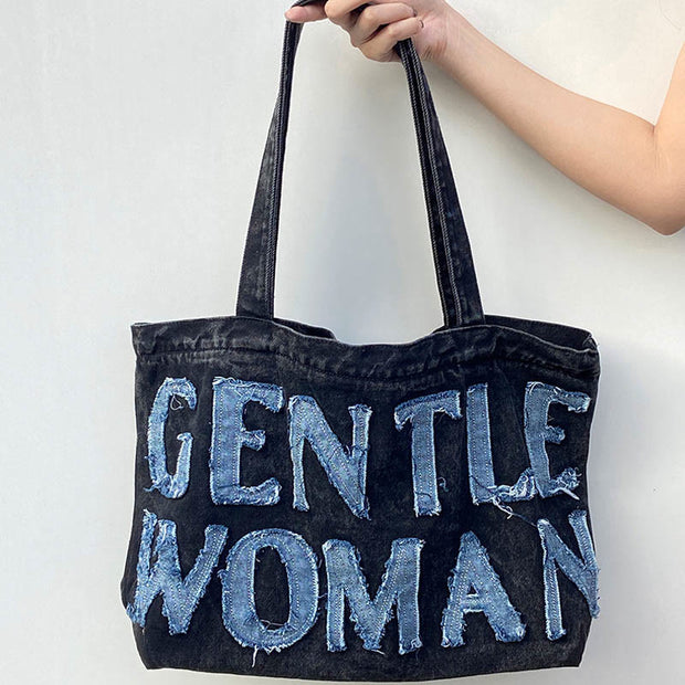 Gentle Women Tote Embroidery Letter Large Laptop Shoulder Bag