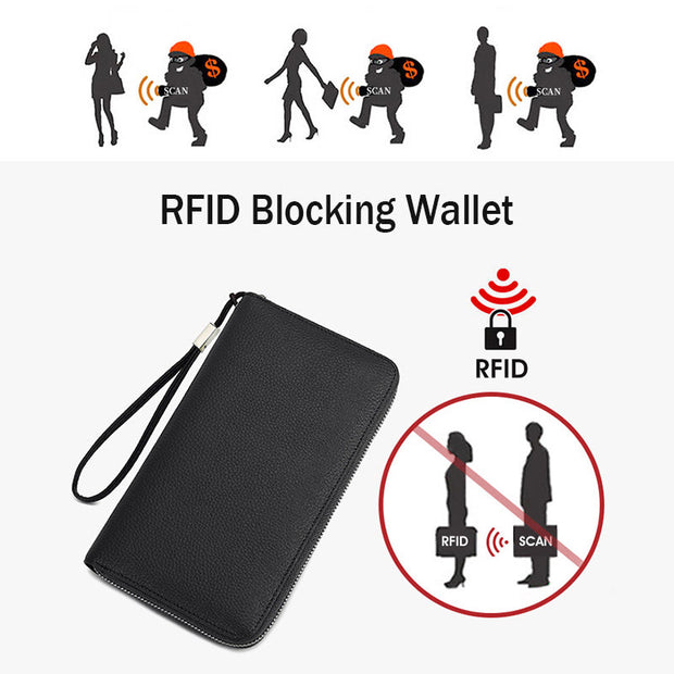 Women's Genuine Leather RFID Blocking Wallet Multi-Slot Fashion Clutch
