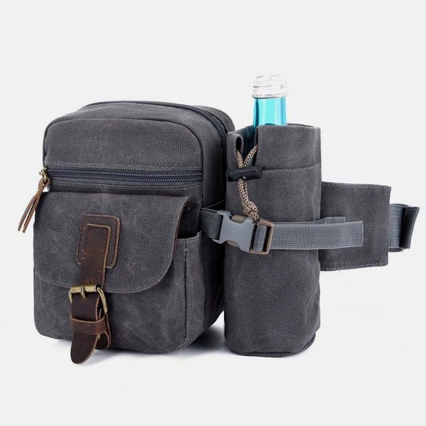 Canvas Belt Bag for Women Men Waist Bag Chest Bag with Bottle Pocket