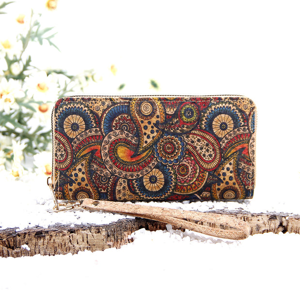 Ethnic Cork Bag Wallet Portable Floral Wallet For Women