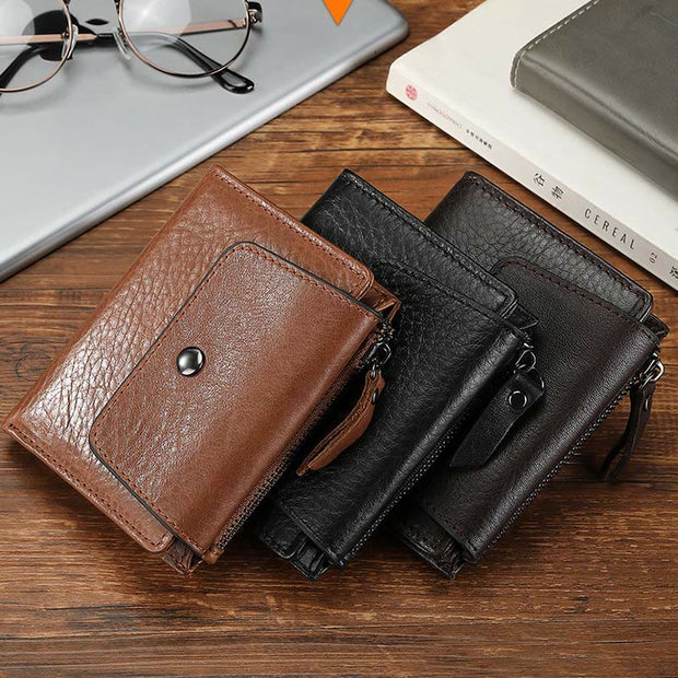 Wallet for Men RFID Vintage Double fold Oil Wax Leather Purse