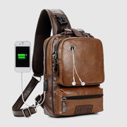 Sling Bag For Men Outdoor Sports PU Leather Crossbody Backpack