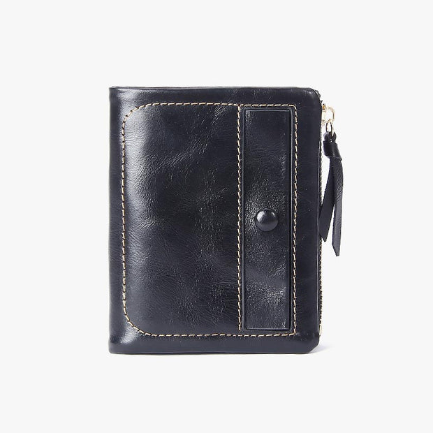 Multi-Slot Embroidery Vintage Genuine Leather Short Wallet
