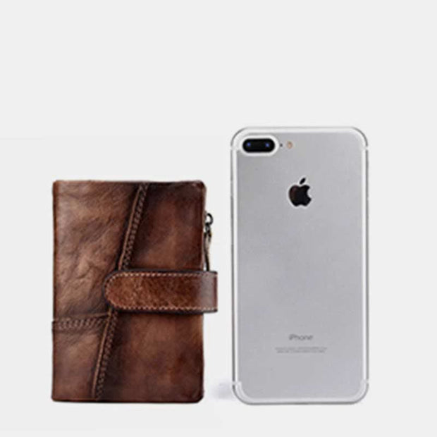 Genuine Leather RFID Blocking Wallet Card Holder with Detachable Coin Pocket