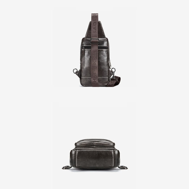 Small Genuine Leather Sling Crossbody Backpack Shoulder Bag for Men
