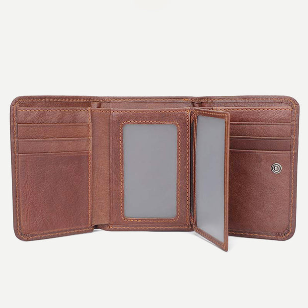 Men's Trifold Durable Wallets RFID Blocking Soft Genuine Leather Wallet