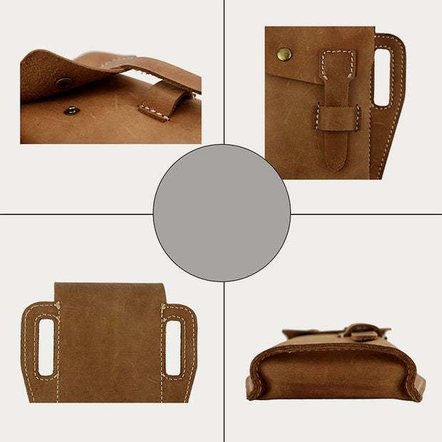 Vintage Men's Genuine Leather Phone Bag Waist Bag EDC with Belt Loop