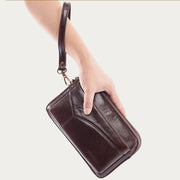 Genuine Leather Clutch Wallet Roomy Organized Wrist Purse Fit 7.9" Cellphone