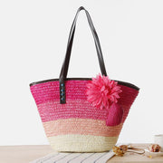 Summer Flower Straw Woven Beach Bag Travel Tote Bag