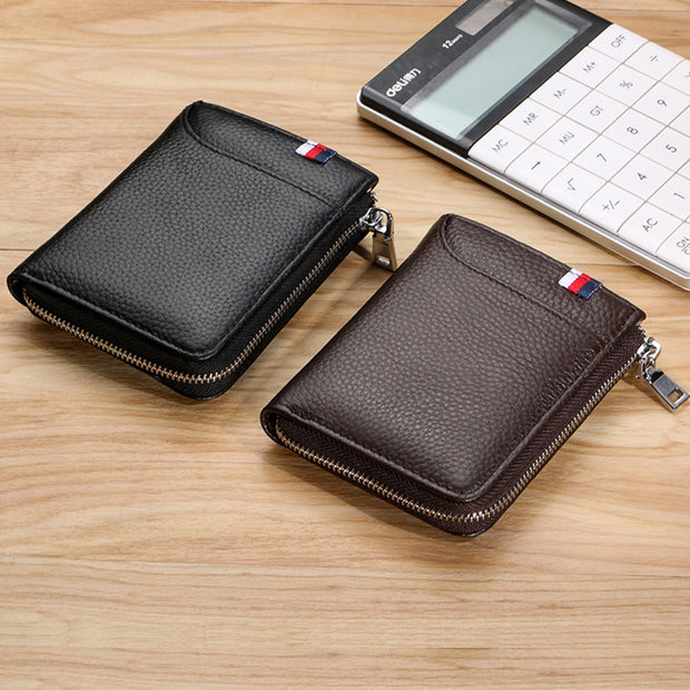 RFID Genuine Leather Short Wallet