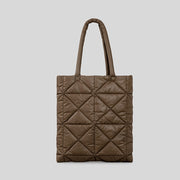 Women Simple Quilted Down Tote Vertical Diamond Check Shoulder Bag