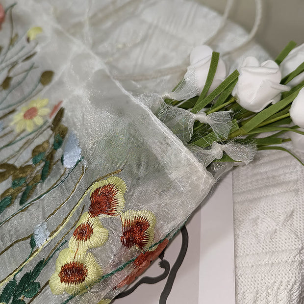 Handbag For Women Mesh Hand-Embroidered Flowers Portable Shoulder Bag