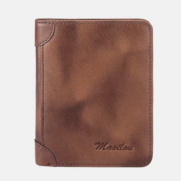 RFID Blocking Cowhide Leather Wallet Retro Roomy Front Pocket Wallet