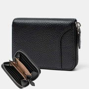 RFID Blocking Small Compact Zip Around Wallet Genuine Leather Coin Purse